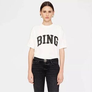 NWT ANINE BING monogram sanddot print white cotton short-sleeved women's T-shirt